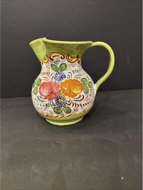 Vintage O.V.E.T. Firenze Italian Pitcher Serving Jug Hand Painted Florals 6.75”